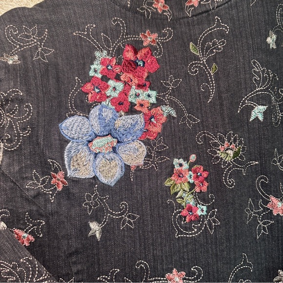 Denim&Co Dark Jean Jacket with Colorful Embroidery - Picture 8 of 12
